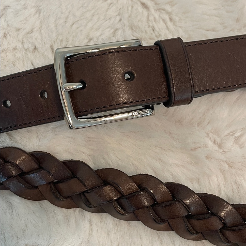 Coach Dark Brown Braided Leather Belt